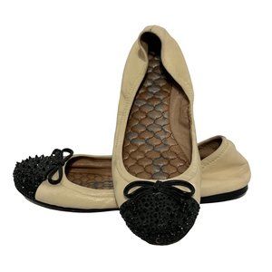 Sam Edelman Beatrix women’s size 6.5 beige/black bow spikes ballet flats